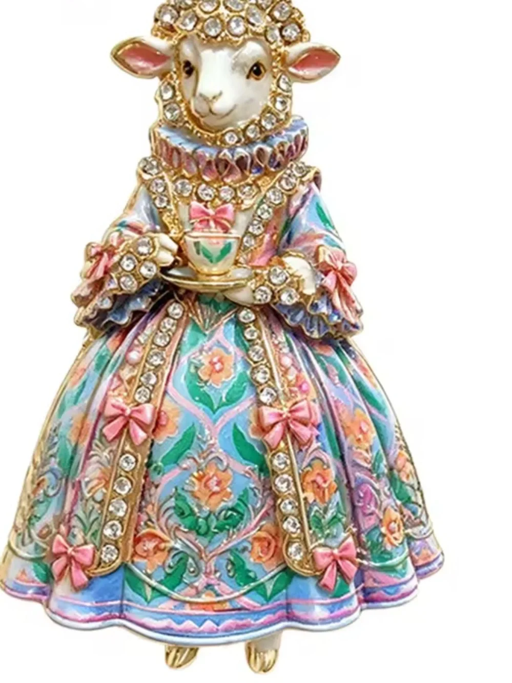 Victorian Sheep Lady Floral TeaLover Brooch